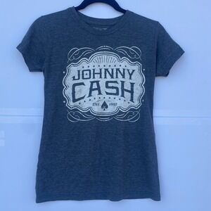 Johnny Cash Graphic Tee Womens Medium Charcoal Grey Heather Country Music Tee